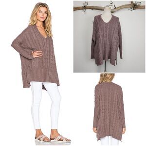 Freepeople easy cableknit v neck sweater mushroom